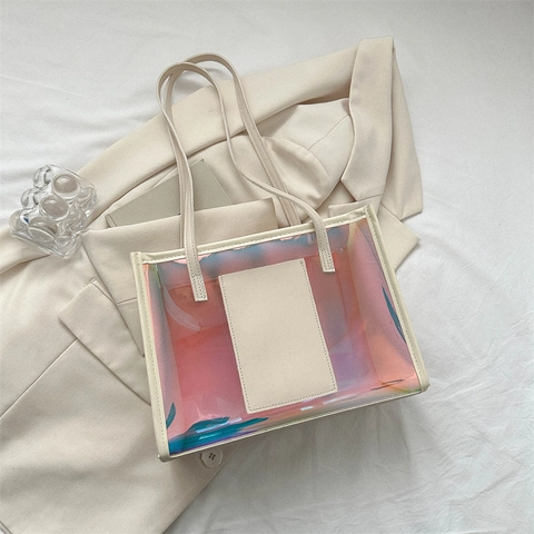 Damen Holografische PVC Laser Tote Bag Große Kapazität Transparente Umhängetasche Street Fashion Handtasche Tägliche Einkaufstasche