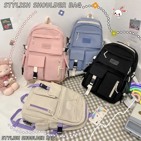 Women Nylon Multi-Pocket Student Backpack Preppy Style School Bag Casual Large Capacity Laptop Rucksack Travel Daypack
