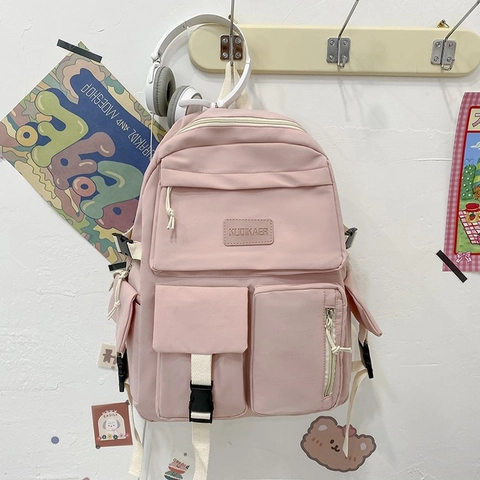 Women Nylon Multi-Pocket Student Backpack Preppy Style School Bag Casual Large Capacity Laptop Rucksack Travel Daypack