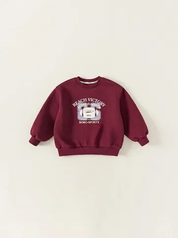 Felpa da Ragazzo con Stampa di Lettere Retro Americano in Misto Cotone Pullover a Maniche Lunghe Top Casual Largo Bambini