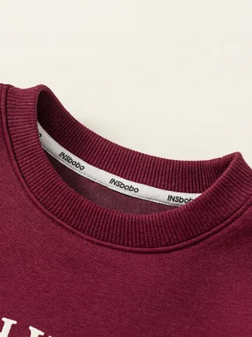 Felpa da Ragazzo con Stampa di Lettere Retro Americano in Misto Cotone Pullover a Maniche Lunghe Top Casual Largo Bambini