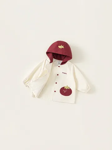 Veste Coupe-vent à Capuche pour Filles Coton Bloc de Couleur Manteau Avec Poches Tomate Broderie de Lettres Vêtements Décontractés
