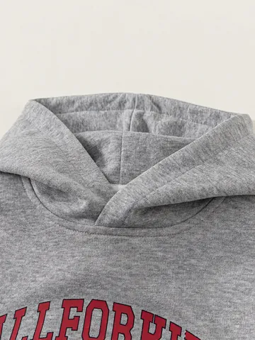 Felpa con Cappuccio Casual per Bambini in Misto Cotone Vintage Americano con Stampa di Lettere per Ragazzi e Ragazze