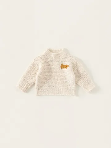 Kids Soft Acrylic Knitted Sweater For Girls Boys Casual Half Turtleneck Solid Pullover Puppy Embroidery Autumn Top