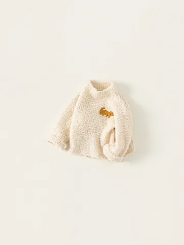 Kids Soft Acrylic Knitted Sweater For Girls Boys Casual Half Turtleneck Solid Pullover Puppy Embroidery Autumn Top