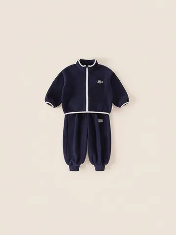 Ensemble de Survêtement en Polaire pour Enfants Veste à Fermeture Éclair Bleu Marine Et Pantalon pour Garçons Filles Automne