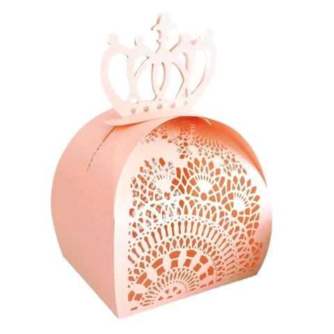 Elegante Scatola per Caramelle in Carta Perlata a Forma di Corona Tagliata al Laser Orecchini Sposa Matrimonio Regalo