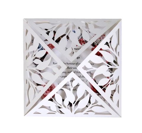 Inviti di Nozze Tagliati al Laser Carta Perlata Intaglio Floreale Motivo a Foglia Eleganti Biglietti per Matrimonio Banchetto Celebrazione