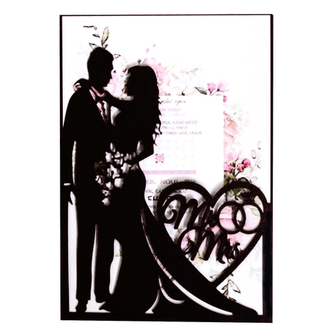 Elegant Laser Cut Wedding Invitations Pearlescent Paper Hollow Greeting Cards Bride Groom Silhouette Heart Marriage Invite