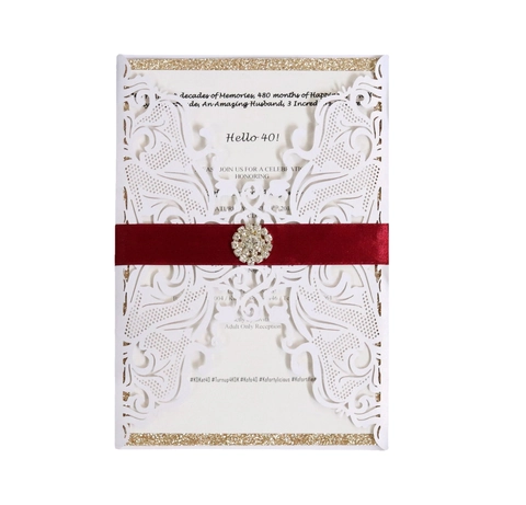 Set di Inviti di Nozze con Taglio Laser Europeo Carta Perlata Pizzo Biglietto di Auguri con Nastro Strass per Compleanno