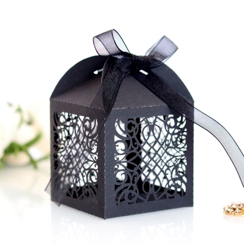 Scatole di Caramelle Intagliate al Laser in Stile Europeo Carta Perlata Con Nastro per Matrimoni Feste Confezioni Regalo