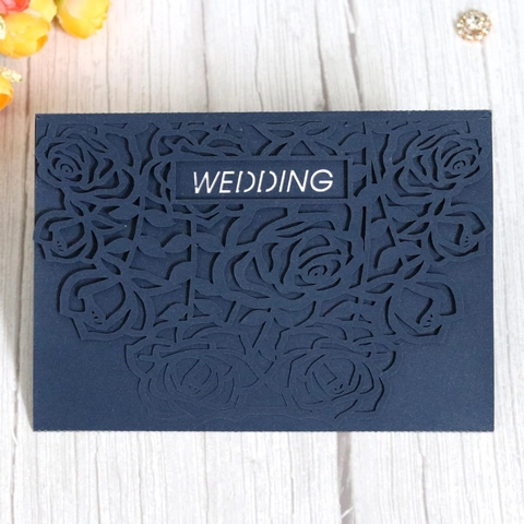European Laser Cut Rose Hollow Wedding Invitation Card Pearlescent Paper Shimmer Invitation Covers For Party Engagement Celebration