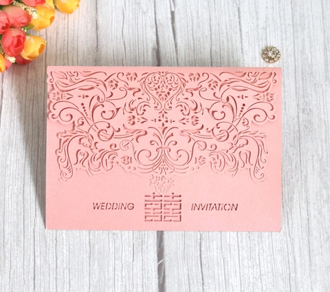 Laser Cut Wedding Invitations Hollow Double Happiness Xi Design Pearlescent Paper Marriage Greeting Cards For Party Ceremony