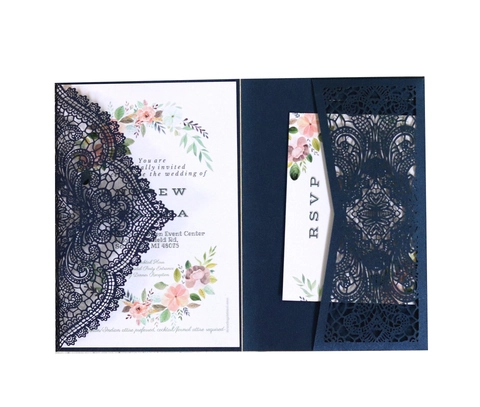 Laser Cut Wedding Invitation Cards With Envelopes RSVP Inner Sheets Elegant Lace Hollow Out Marriage Party Greeting Card