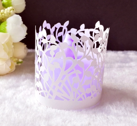 Laser Cut Hollow Paper Candle Shade For LED Light Wedding Party Table Decoration Romantic Leaf Vine Design Wrap Candle Holder