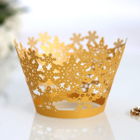 Envoltorios para Cupcakes con Copos de Nieve Calado Láser Papel para Navidad Boda Decoración Universal Ornamentos