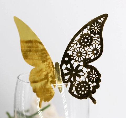 Elegant 3D Laser Cut Butterfly Place Cards For Wedding Party Decoration Pearlescent Paper Cup Cards Butterfly Wall Stickers