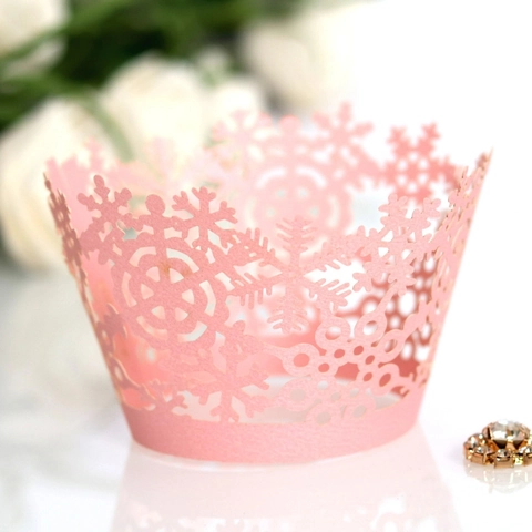 Christmas Snowflake Laser Cut Cupcake Wrappers Hollow Pearl Paper Cake Edging For Wedding Birthday Party Winter Decoration