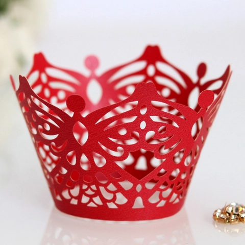 Laser Cut Butterfly Crown Cupcake Wrapper Pearl Paper Hollow Out Cake Liner For Wedding Birthday Party Table Decoration