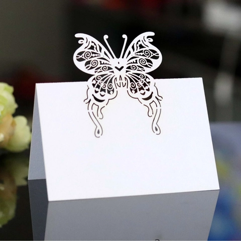 Laser Cut Butterfly Hollow Wedding Place Cards Pearlescent Paper Name Cards For Banquet Party Hotel Table Decoration