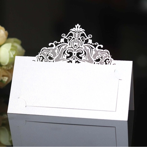 Laser Cut Crown Lace Wedding Place Cards Table Name Cards Pearl Paper Hollow Out Seat Cards For Party Banquet Decor