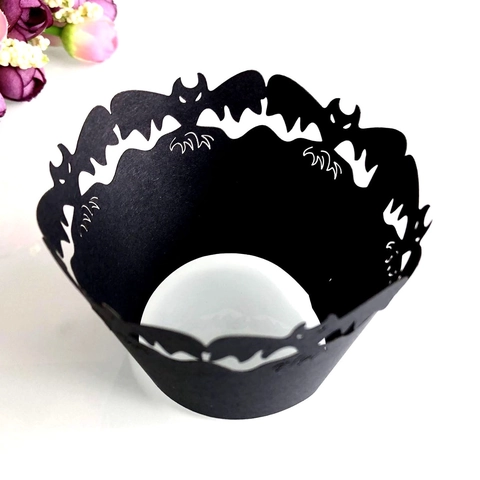 Pirottini per Cupcake a Taglio Laser Pipistrello di Halloween Carta Decorativa Intagliata per Feste e Forniture da Forno