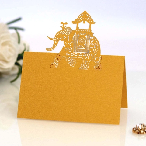Élégant Marque-places Éléphant Découpé au Laser pour Mariage Fête Déco de Table Papier Perlé Cartes de Nom pour Banquets