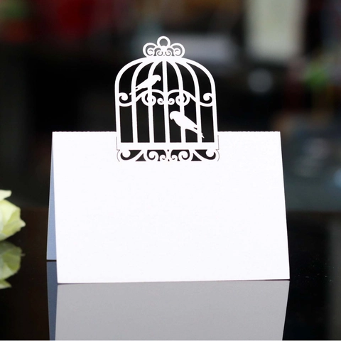 Laser Cut Bird Cage Pearlescent Paper Wedding Place Cards Hollow Design Table Name Seat Cards For Party Banquet Decor