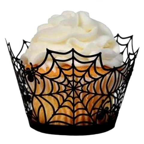 Halloween Spider Web Cupcake Wrappers Laser Cut Hollow Cake Liners For Halloween Party Decoration Cardboard Baking Decor