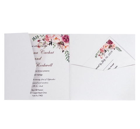 Eleganti Inviti di Matrimonio in Carta Perlata Tagliati al Laser con Motivi Floreali Cavi con Fogli Interni e Buste