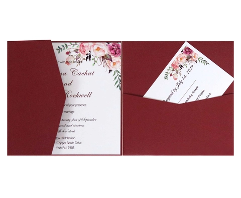 Eleganti Inviti di Matrimonio in Carta Perlata Tagliati al Laser con Motivi Floreali Cavi con Fogli Interni e Buste