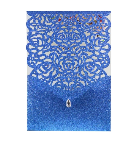 Laser Cut Rose Glitter Invitation Card With Rhinestone Droplet Luxurious Wedding Engagement Party Invitation Set With Envelopes