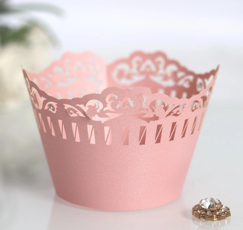 Laser Cut Lace Pearlescent Paper Cupcake Wrappers Vine Hollow Out Cake Decoration Liner For Wedding Birthday Party Banquet Event Decor