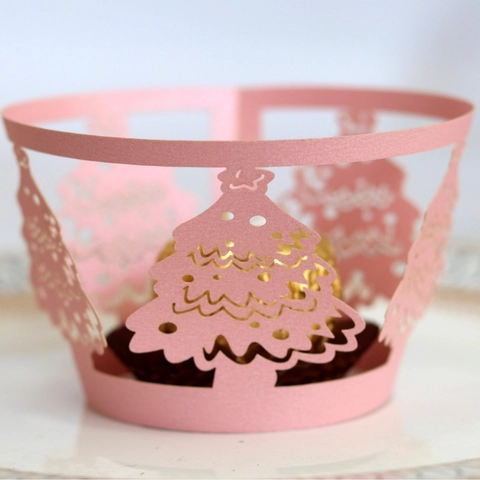 Laser Geschnitten Weihnachtsbaum Cupcake Wrapper Hohl Frohe Weihnachten Papier Kuchen Rand Dekoration Für Hochzeit Party