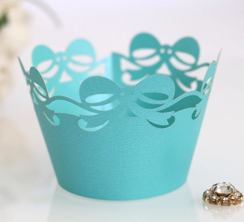 Laser Cut Cupcake Wrappers Hollow Out Bow Pearlescent Paper Cake Decor For Wedding Birthday Party Dessert Table Decorations