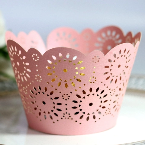 Laser Cut Hollowed Cupcake Wrappers Pearl Paper Floral Lace Border For Birthday Wedding Anniversary Party Cake Decoration