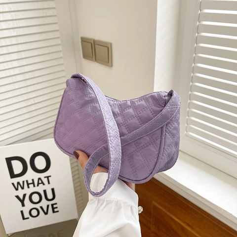 Bolso de Hombro Minimalista para Mujer Acolchado con Patrón de Rombos Moda Cuero PU Bolso de Axila Cierre de Cremallera