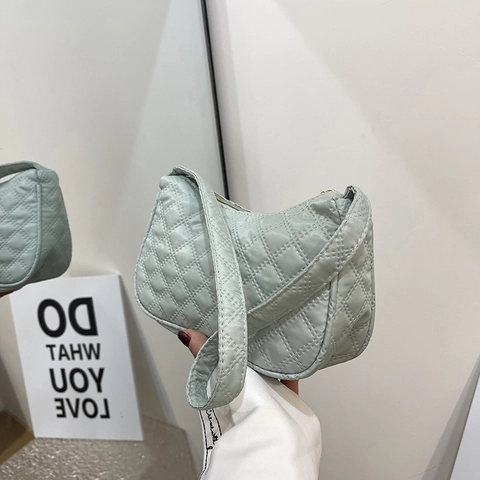 Bolso de Hombro Minimalista para Mujer Acolchado con Patrón de Rombos Moda Cuero PU Bolso de Axila Cierre de Cremallera