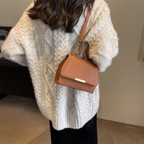 Damen Mode PU Leder Umhängetasche Lychee Muster Kleine Quadratische Umhängetasche Mit Henkel Vintage Casual Tote Bag