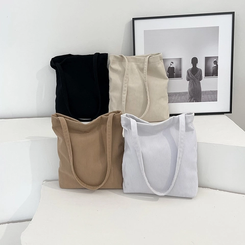 Bolso Tote de Pana para Mujer Gran Capacidad Rayas Verticales Bolso de Hombro Minimalista Casual Viaje Diario Color Sólido