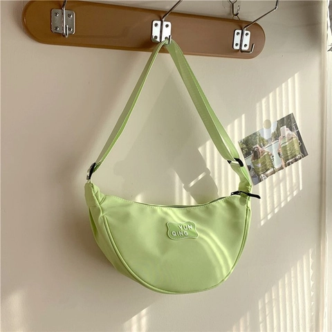 Minimalist Women Oxford Cloth Half Moon Crossbody Bag Casual Street Style Letter Patch Shoulder Fashion Dumpling Bag