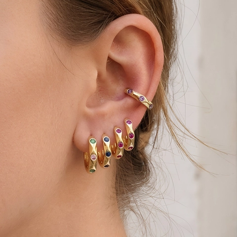 Orecchini a Cerchio in Rame Placcati Oro Stile Francese per Donna Incastonato Zirconia Orecchini Huggie Geometrici Gioielli