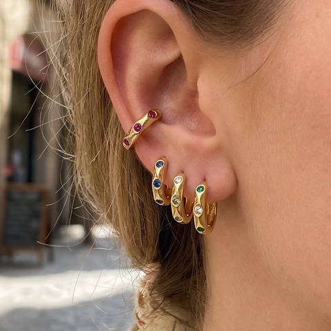 Orecchini a Cerchio in Rame Placcati Oro Stile Francese per Donna Incastonato Zirconia Orecchini Huggie Geometrici Gioielli