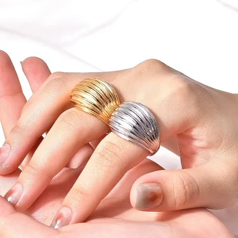 Anillo Abierto Croissant de Acero Inoxidable Minimalista para Mujer Chapado en Oro Plata Texturizado Ondulado Joyería