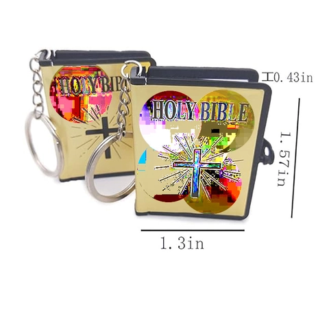 Mini Heilige Bijbel Sleutelhanger Met Kruisdruk Metalen Ring Religieuze Boek Hanger Voor Mannen Vrouwen Christelijke Tassen Sieraden