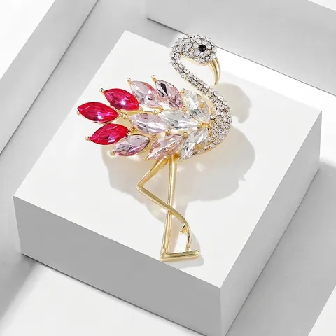 Flamingo Brosche Pin Legierung Rosa Klare Strass Kristall Tier Schmuck Zubehör Frauen Mode Dekoration