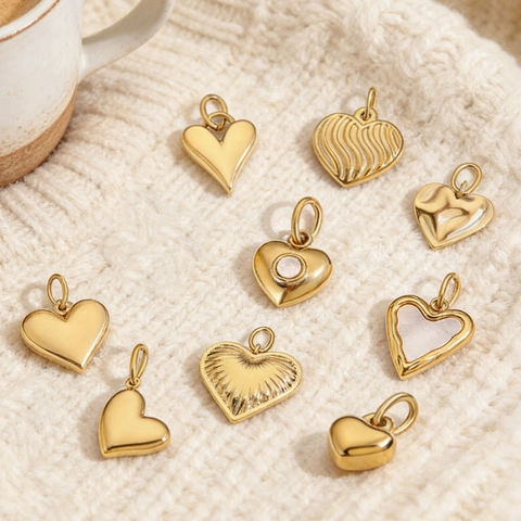 316L Stainless Steel 14K Gold Plated 3D Heart Shape Charms Pendants For DIY Necklace Bracelet Jewelry Making Accessories