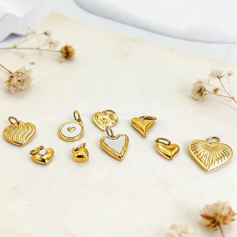 316L Stainless Steel 14K Gold Plated 3D Heart Shape Charms Pendants For DIY Necklace Bracelet Jewelry Making Accessories