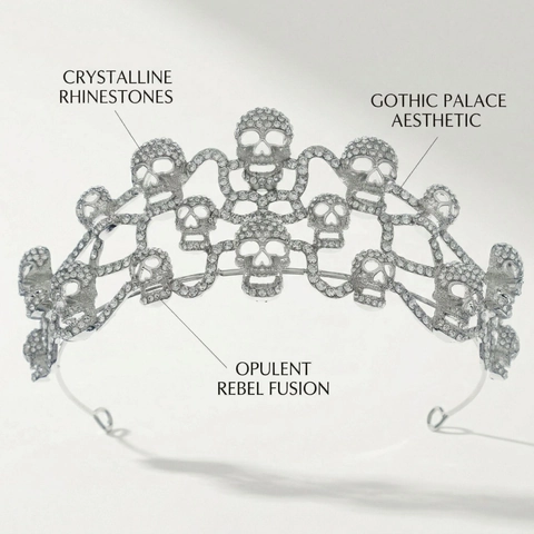 Corona Di Teschio Tiara Lega Strass Gotico Regina Oscura Halloween Festa Cosplay Accessorio Per Capelli Argento