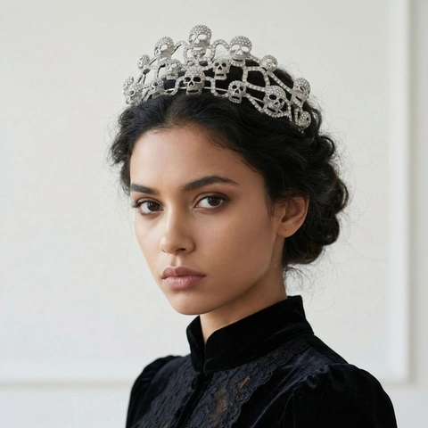 Corona Di Teschio Tiara Lega Strass Gotico Regina Oscura Halloween Festa Cosplay Accessorio Per Capelli Argento